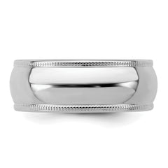Sterling Silver Rhodium-plated 7mm Half Round Milgrain Size 13.5 Band