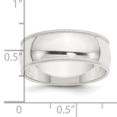 Sterling Silver 8mm Half Round Milgrain Size 13.5 Band