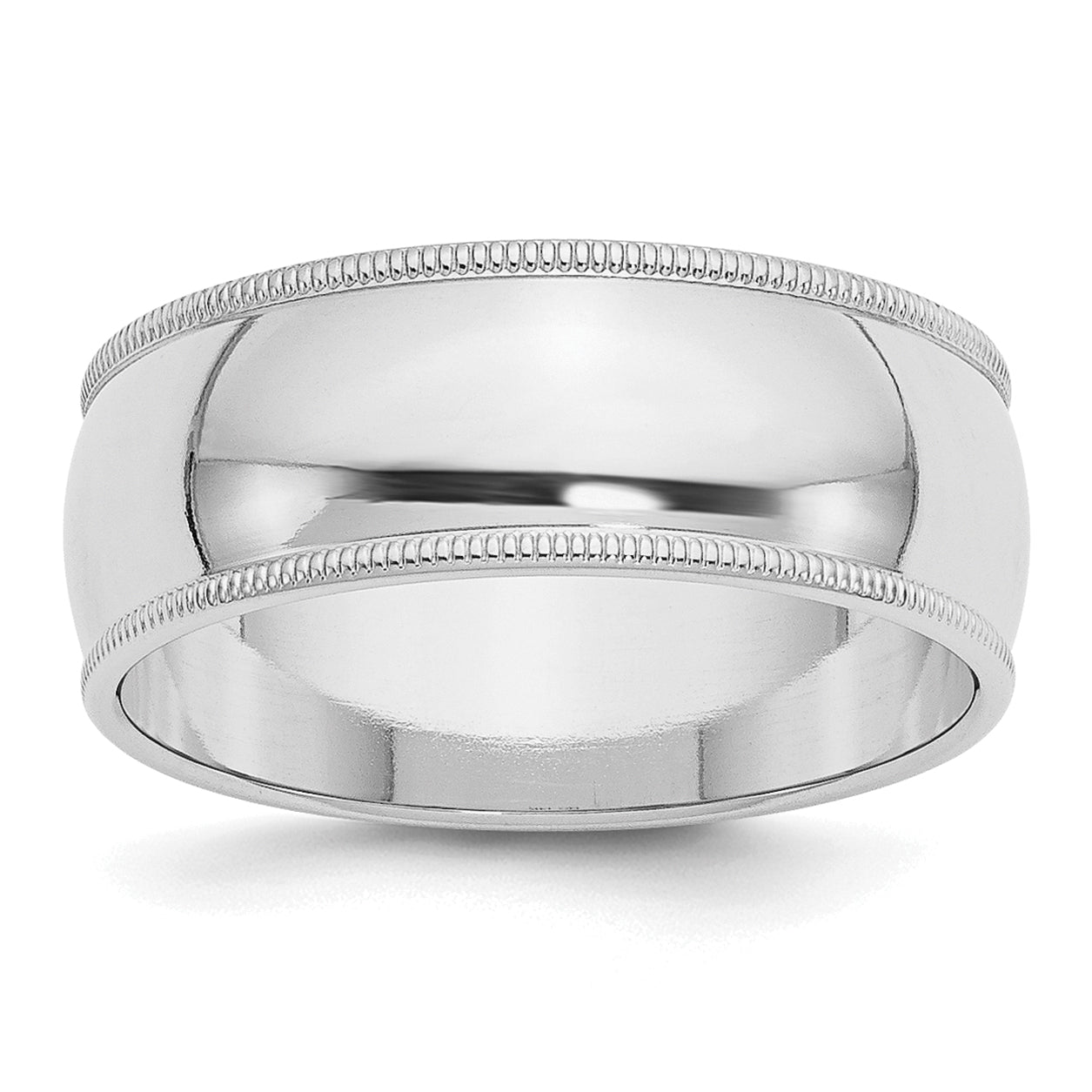 Sterling Silver Rhodium-plated 8mm Half Round Milgrain Size 13.5 Band