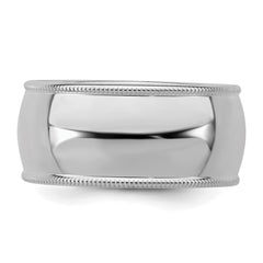 Sterling Silver Rhodium-plated 9mm Half Round Milgrain Size 13.5 Band