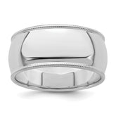 Sterling Silver Rhodium-plated 9mm Half Round Milgrain Size 13.5 Band