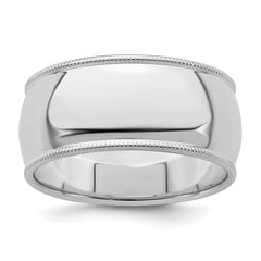 Sterling Silver Rhodium-plated 9mm Half Round Milgrain Size 13.5 Band