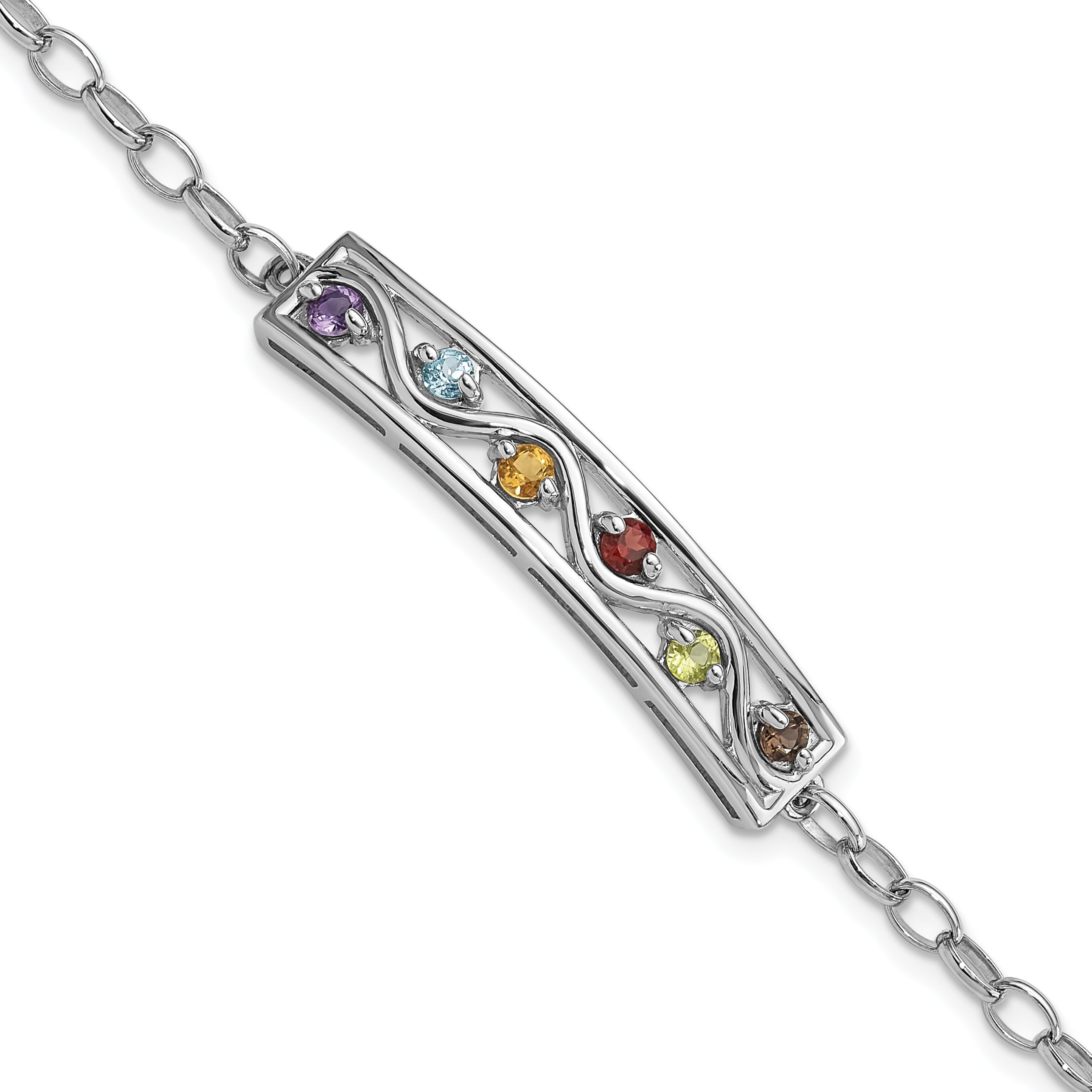Sterling Silver Rhodium-Rhodium-Plated Rainbow Multi Gemstone 7.5in Bracelet