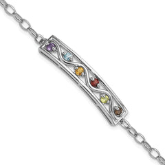 Sterling Silver Rhodium-Rhodium-Plated Rainbow Multi Gemstone 7.5in Bracelet