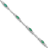 Sterling Silver Rhodium-plated Emerald and Diamond Bracelet
