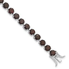Sterling Silver Rhodium-Rhodium-Plated 5mm 17.4GA Garnet 8in Bracelet