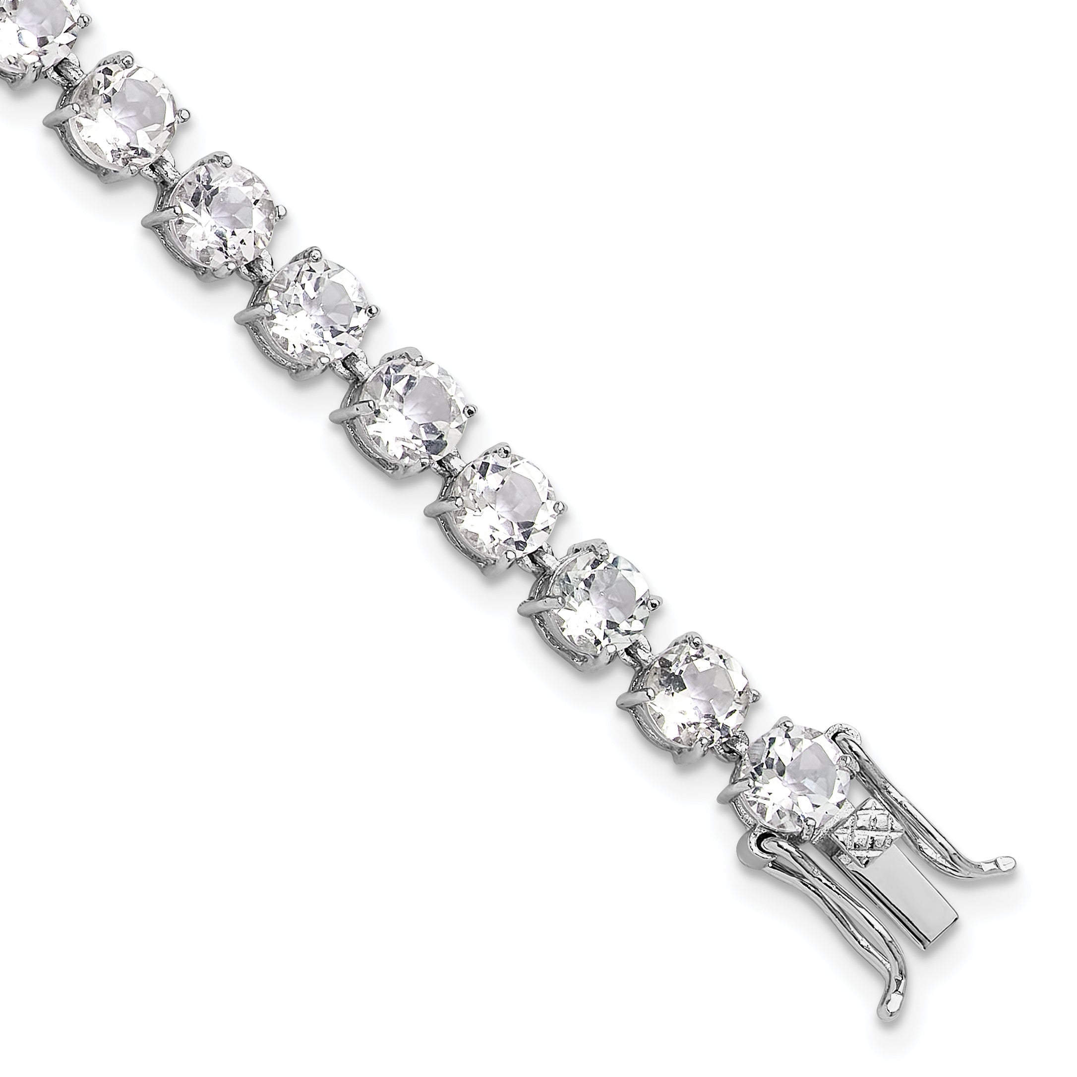 Sterling Silver Rhodium-Rhodium-Plated 5mm 19.22WT White Topaz Bracelet