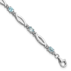 Sterling Silver Rhodium-Rhodium-Plated Light Swiss Blue Topaz and Diamond Bracelet