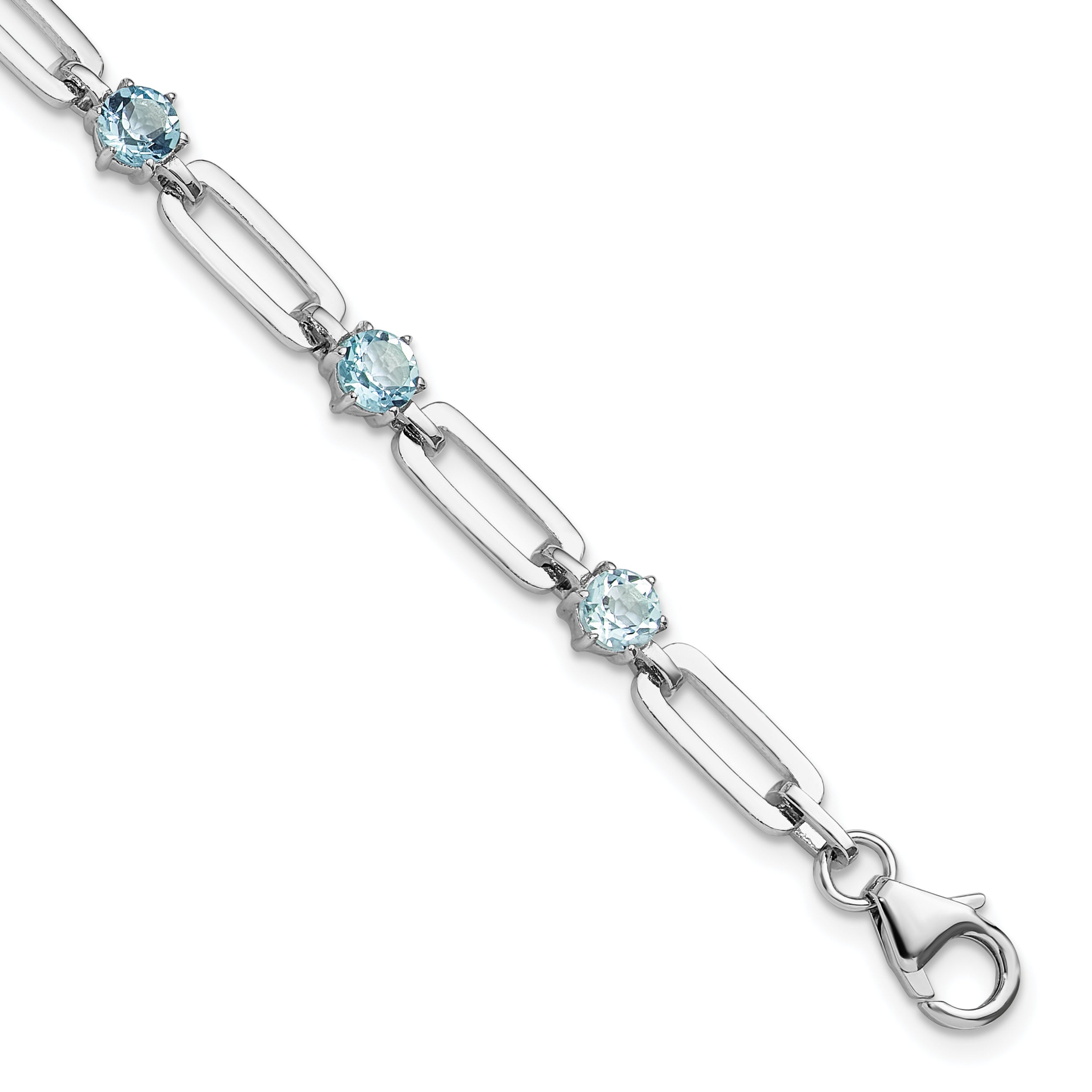 SS Rhodium-Platedod-plated 5mm 3.78BT Blue Topaz Paperclip Chain Bracelet