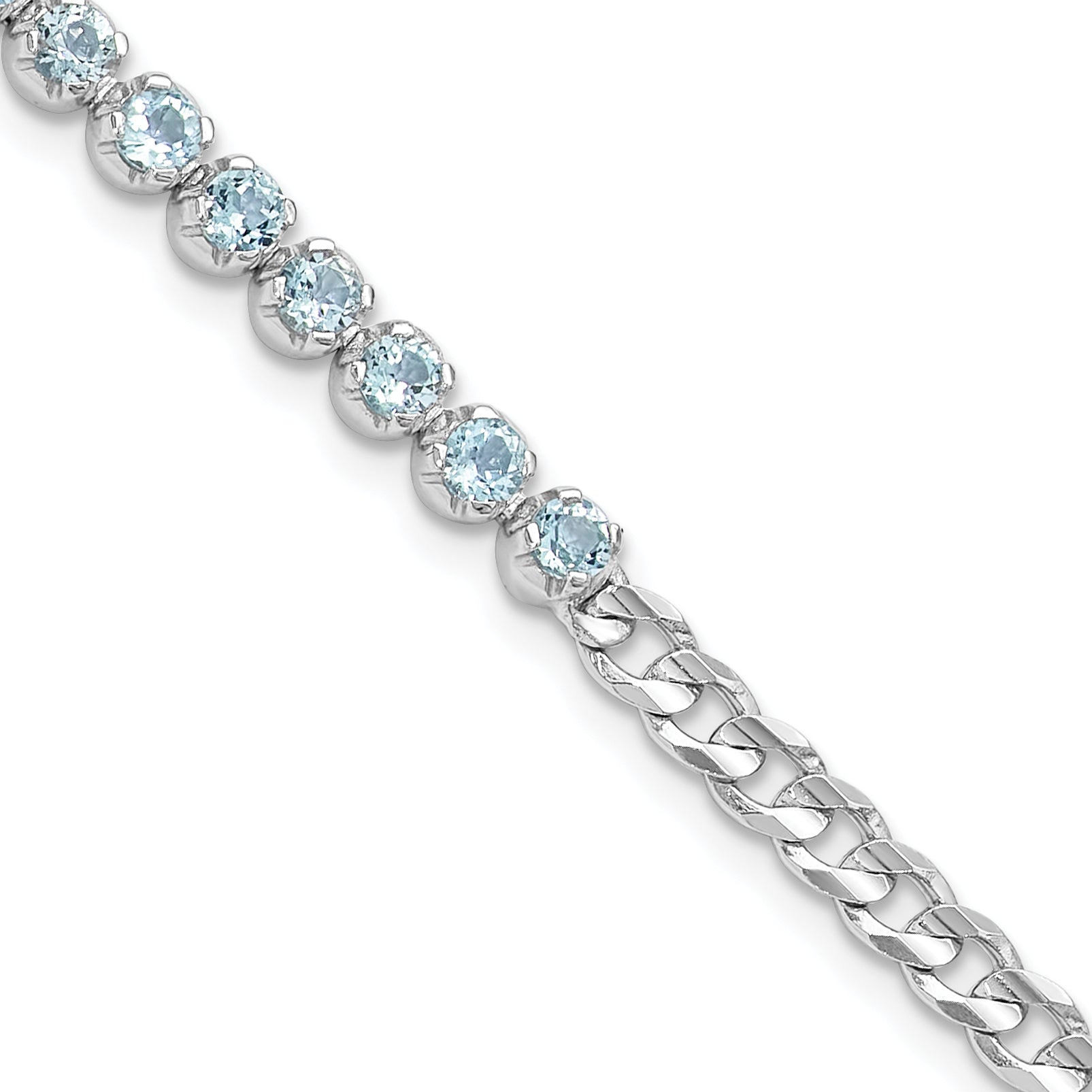 Sterling Silver Rhodium-Rhodium-Plated 4mm 2.21BT Blue Topaz Curb Chain Bracelet