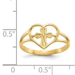 14k Cross in Heart Ring