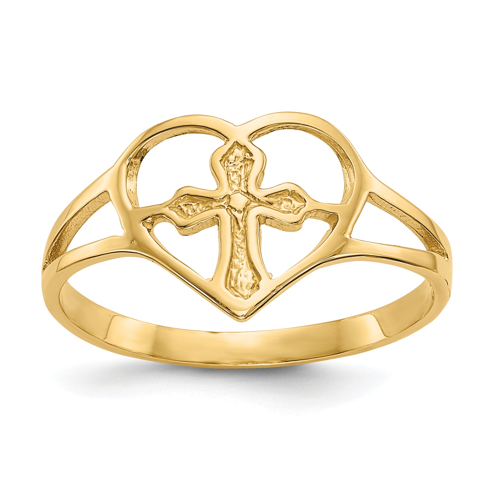 14k Cross in Heart Ring
