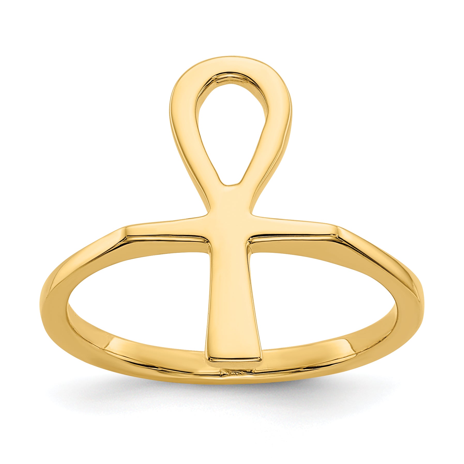 14k Polished Ankh Egyptian Cross Ring