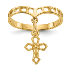 14k Polished Cross Dangle Charm Ring