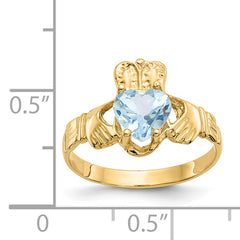 14k March CZ Birthstone Claddagh Ring