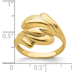 14k Polished Beaded Swirl Crossover Ring