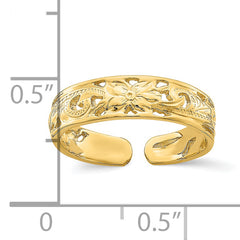 14k Adjustable Flower w/ Leaf Trim Toe Ring