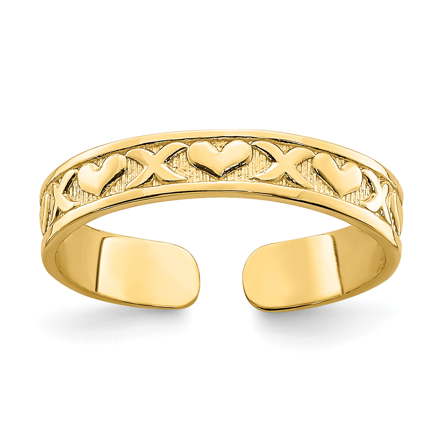 14K Small X and Hearts Adjustable Toe Ring