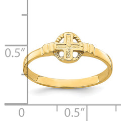 14k Polished Cross In Circle Ring