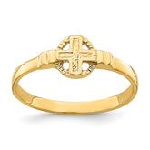 14k Polished Cross In Circle Ring