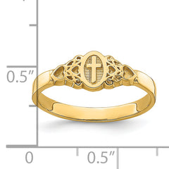 14K Cross Inside Oval W/Scroll and Heart Ring