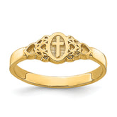 14K Cross Inside Oval W/Scroll and Heart Ring
