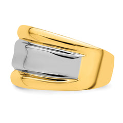 14K w/Rhodium Polished Wide Center Ridge Ring