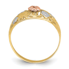 14k Tri- Color w/White Rhodium Floral Dome Ring