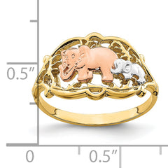 14k Two-Tone w/ White RH Two Elephants Ring