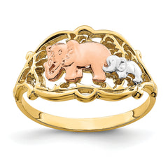 14k Two-Tone w/ White RH Two Elephants Ring