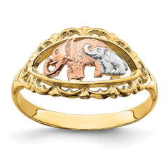 14k Two-tone w/White Rhodium Two Elephants Ring