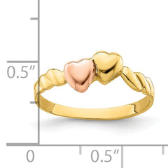 14k Two-Tone Two Hearts Ridged Band