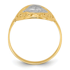 14k w/Rhodium Oval Shield and Hearts Ring