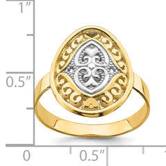 14k w/Rhodium Oval Shield and Hearts Ring