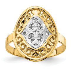 14k w/Rhodium Oval Shield and Hearts Ring