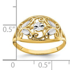 14K w/Rhodium D/C Oval Filigree Ring