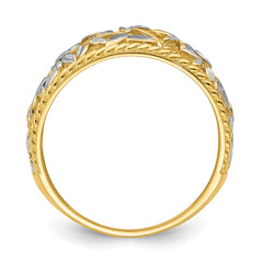 14k w/Rhodium Diamond-cut Filigree Leaf Ring