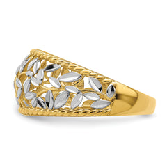 14k w/Rhodium Diamond-cut Filigree Leaf Ring