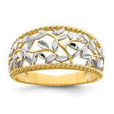 14k w/Rhodium Diamond-cut Filigree Leaf Ring