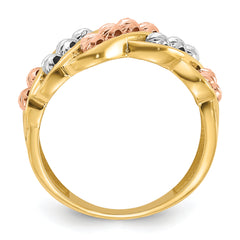 14K Tri-color Polished and Diamond-cut Beads Fashion Ring