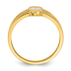 14k with White Rhodium Polished and Diamond-cut Three Hearts Size 7 Ring