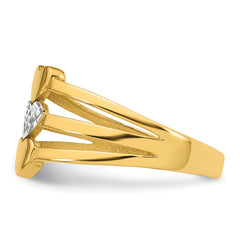 14k with White Rhodium Polished and Diamond-cut Three Hearts Size 7 Ring