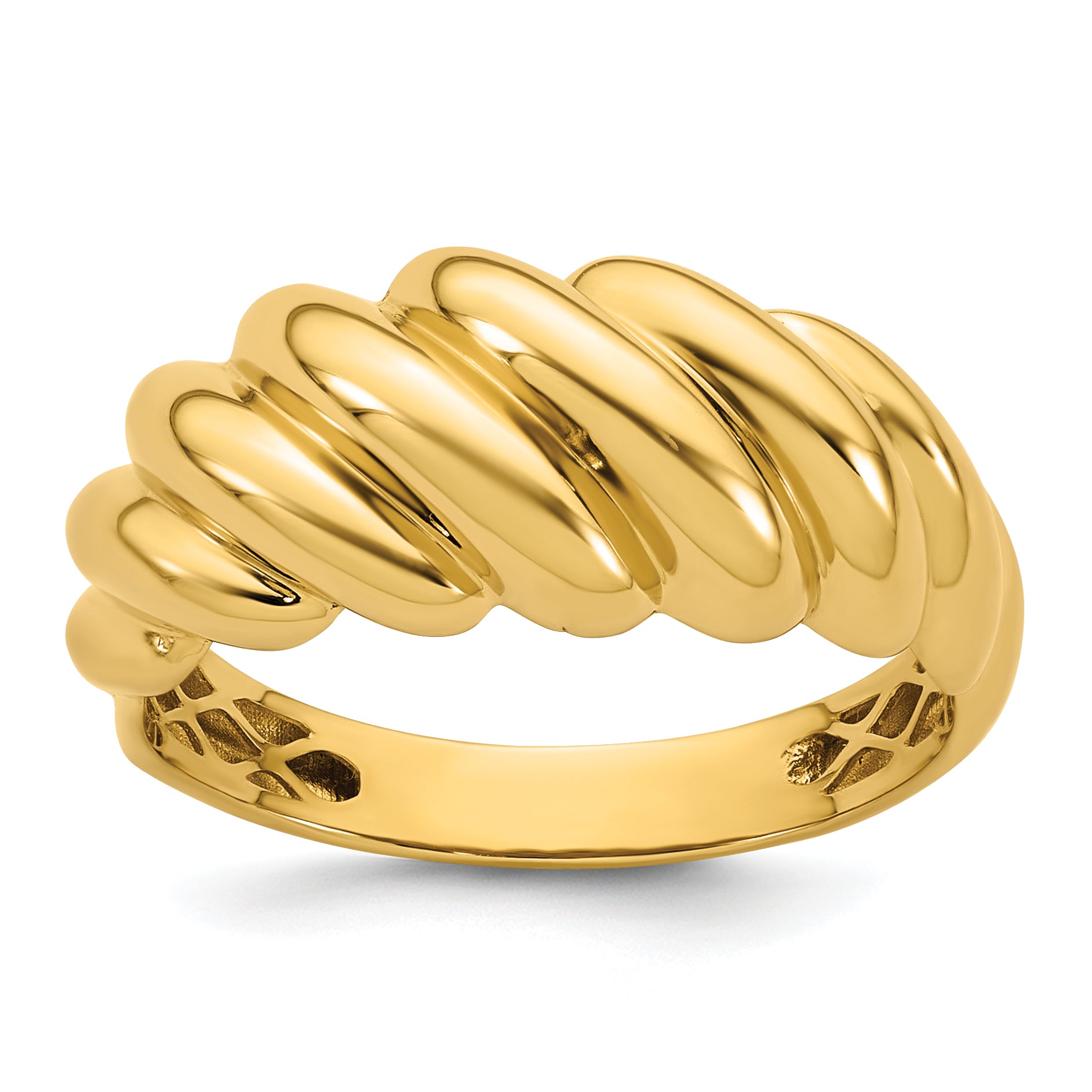 14K Polished Twisted Graduated Domed Size 7 Ring