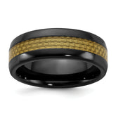 Black Ceramic Men's Yellow Carbon Fiber Inlay Band