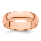 14k Rose Gold 6mm Half Round Wedding Band Size 9.5