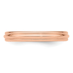 14k Rose Gold 3mm Milgrain Half Round Wedding Band Size 14