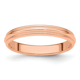 14k Rose Gold 3mm Milgrain Half Round Wedding Band Size 14