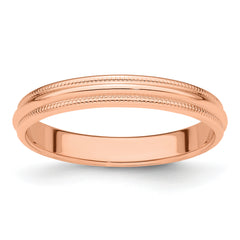 14k Rose Gold 3mm Milgrain Half Round Wedding Band Size 14