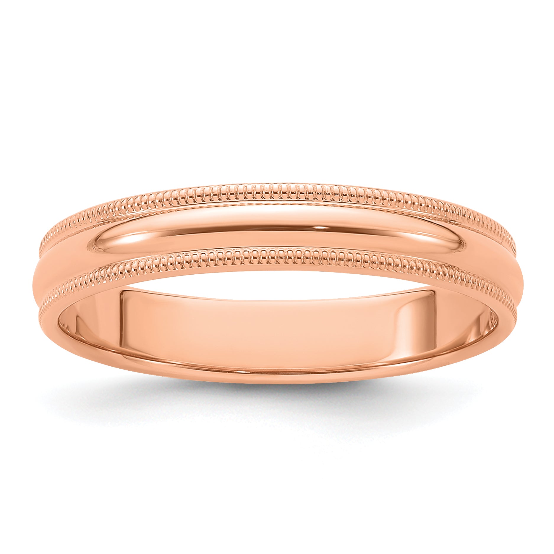 14k Rose Gold 4mm Milgrain Half Round Wedding Band Size 14