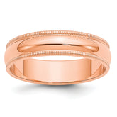 14k Rose Gold 5mm Milgrain Half-Round Wedding Band Size 9.5